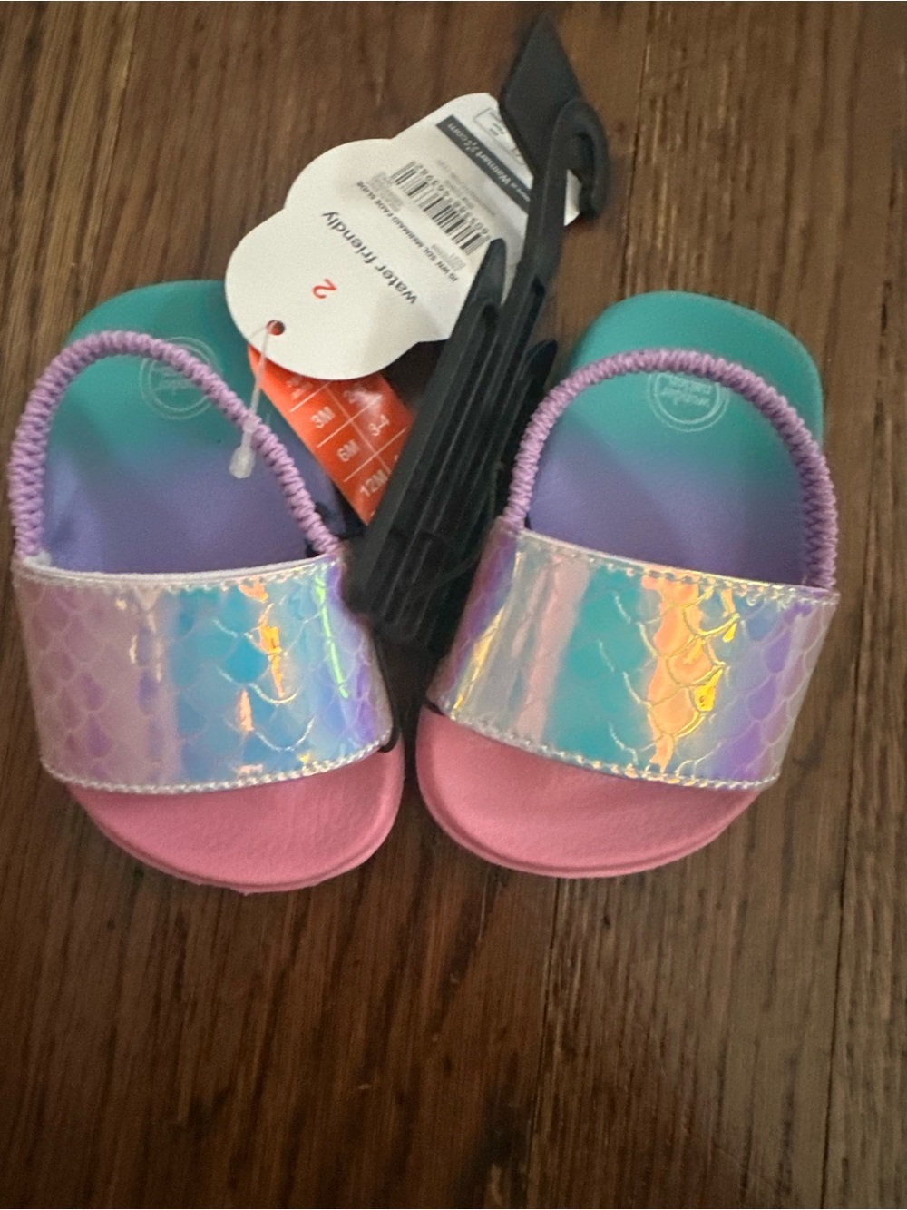 wonder nation Iridescent Mermaid Slide Sandals - Pink, Purple & Teal